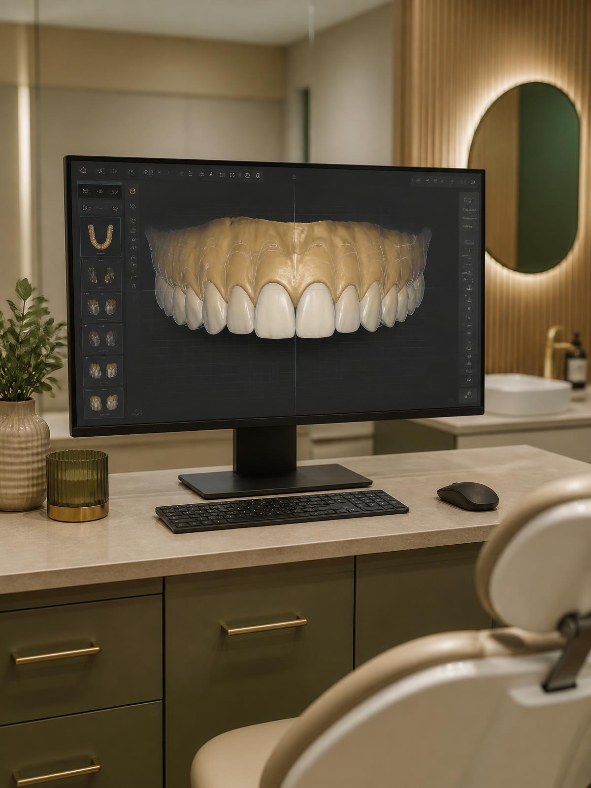 Planejamento digital do sorriso exibido na tela do consultório